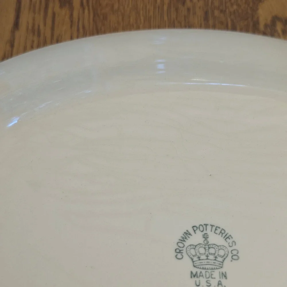 Crown‎ Potteries Co Vintage Pink Rose Oval Serving Platter Gold Trim 11